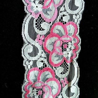 White And Pink Rose Floral Net Lace Trim Ribbon 85mm wide